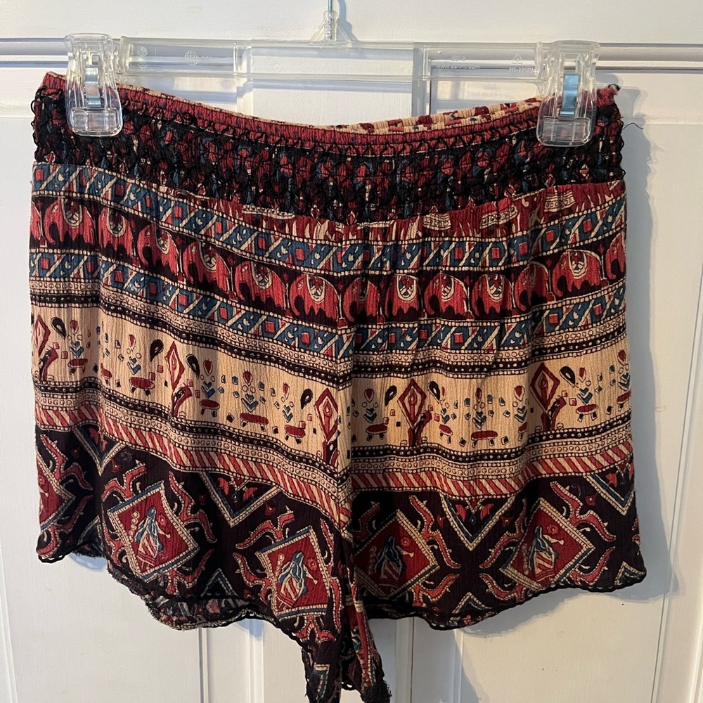 Angie Boho High-Waist Shorts - Red, Black & Cream